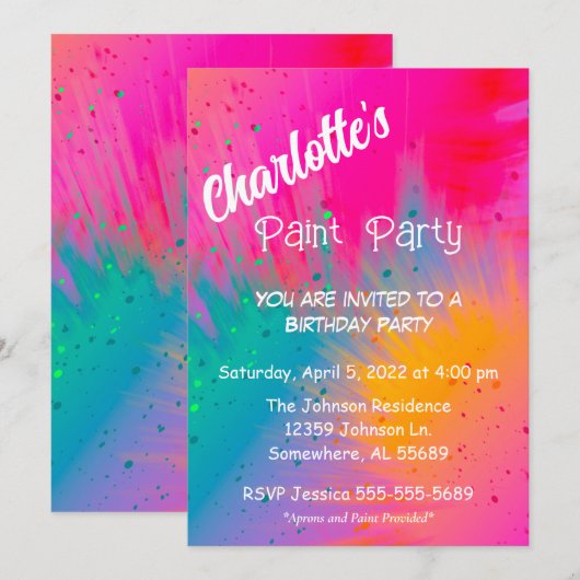 Paint Splatter Birthday Party Kaart (Voorkant / Achterkant)