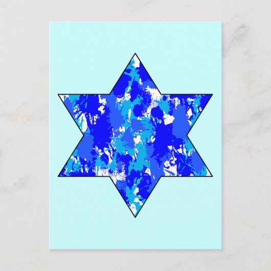 Paint Splatter Blue Jewish Star Briefkaart (Voorkant)
