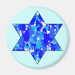 Paint Splatter Blue Jewish Star Magneet