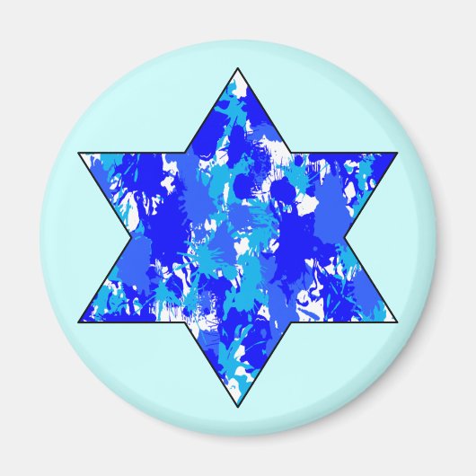 Paint Splatter Blue Jewish Star Magneet (Voorkant)