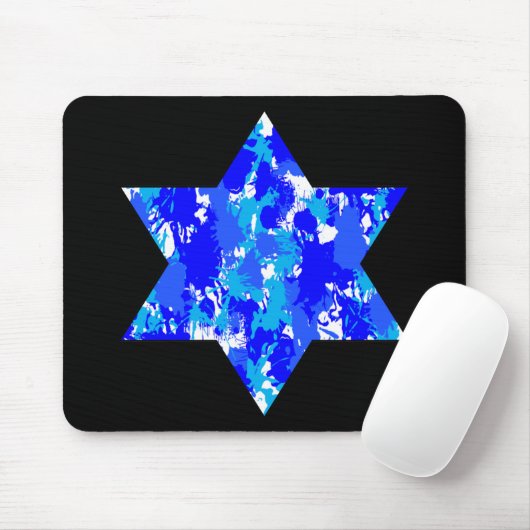 Paint Splatter Blue Jewish Star Muismat (Met muis)