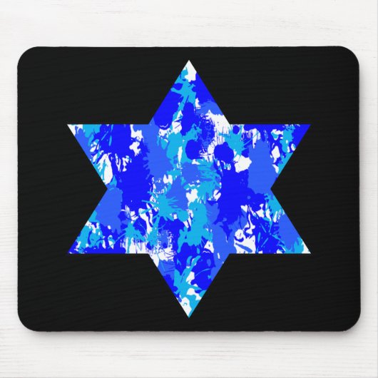 Paint Splatter Blue Jewish Star Muismat (Voorkant)