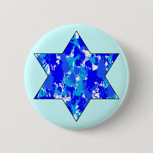Paint Splatter Blue Jewish Star Ronde Button 5,7 Cm