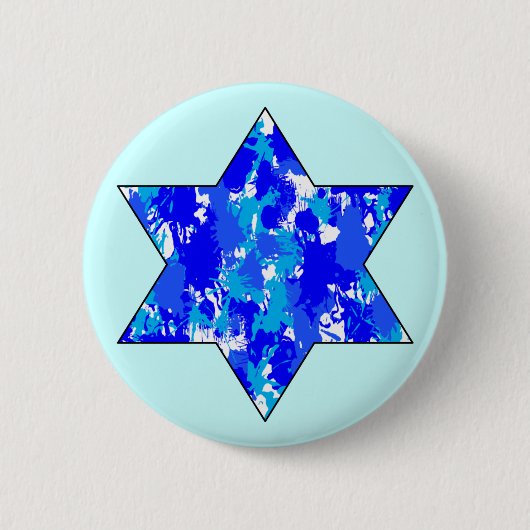 Paint Splatter Blue Jewish Star Ronde Button 5,7 Cm (Voorkant)
