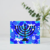 Paint Splatter Blue Menorah Briefkaart (Staand voorkant)