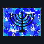 Paint Splatter Blue Menorah Briefkaart<br><div class="desc">Schilder blauw menorah-briefkaart.</div>
