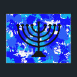 Paint Splatter Blue Menorah Briefkaart<br><div class="desc">Schilder blauw menorah-briefkaart.</div>