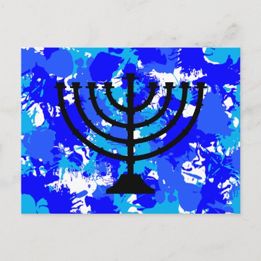 Paint Splatter Blue Menorah Briefkaart (Voorkant)