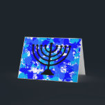 Paint Splatter Blue Menorah Feestdagen Kaart<br><div class="desc">Schilder blauw menorah-wenskaart.</div>