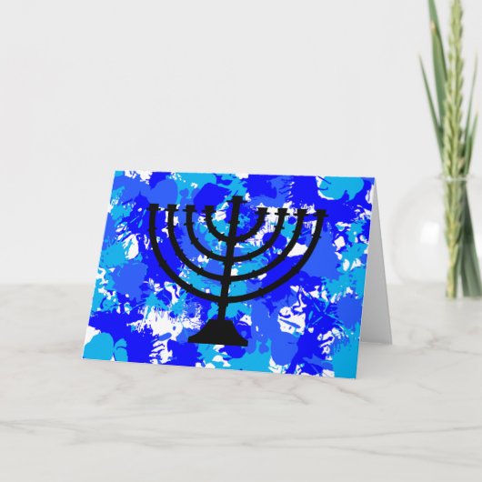 Paint Splatter Blue Menorah Feestdagen Kaart (Voorkant)
