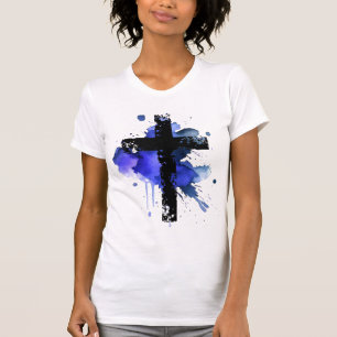 Paint Splatter Christelijk Cross - Blauw T-shirt