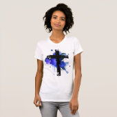 Paint Splatter Christelijk Cross - Blauw T-shirt (Voorkant volledig)