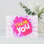 Paint Splatter Dank U - Roze op Wit Bedankkaart (Staand voorkant)