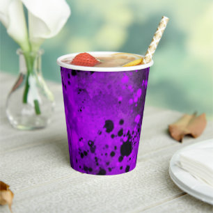Paint Splatter Effect Paarse & Zwart Papieren Bekers