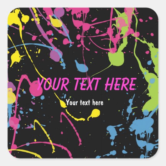 Paint Splatter glow 80's neon feest sticker label (Voorkant)