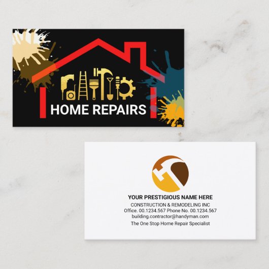 Paint Splatter Gold Handyman Tools Building Visitekaartje (Voorkant / Achterkant)