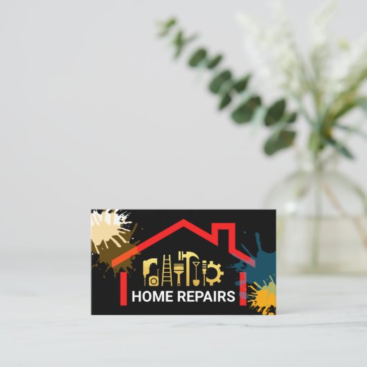 Paint Splatter Gold Handyman Tools Building Visitekaartje (Staand voorkant)