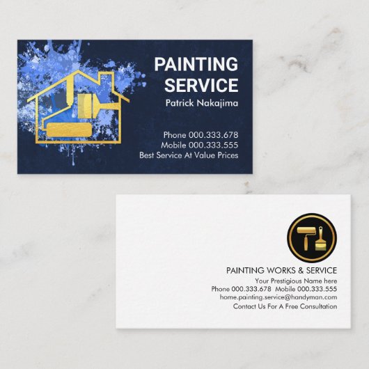 Paint Splatter Gold Home Brush Visitekaartje (Voorkant / Achterkant)