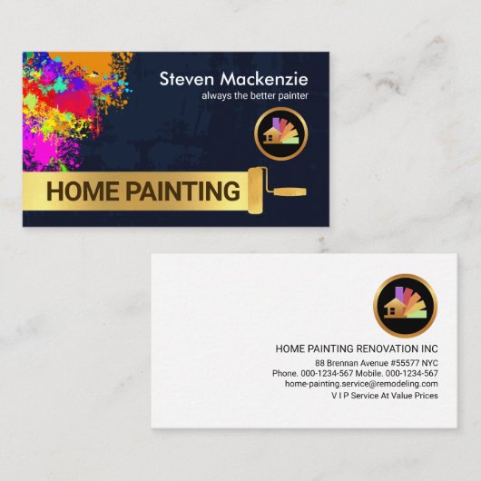 Paint Splatter Gouden Rolborstel Schilderen Visitekaartje (Voorkant / Achterkant)