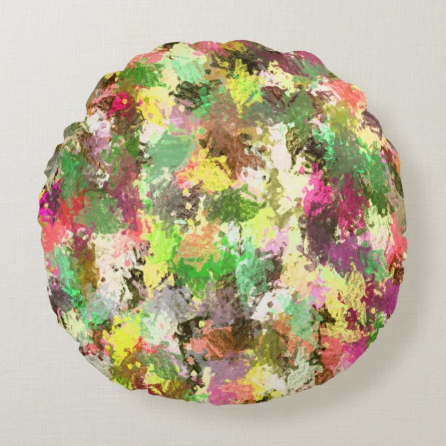 Paint Splatter herfstkleur bladeren Abstract Rond Kussen (Voorkant)