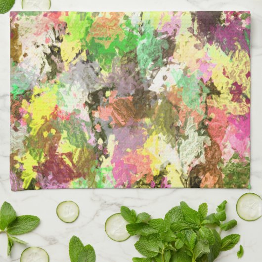 Paint Splatter herfstkleur bladeren Abstract Theedoek (Gevouwen)