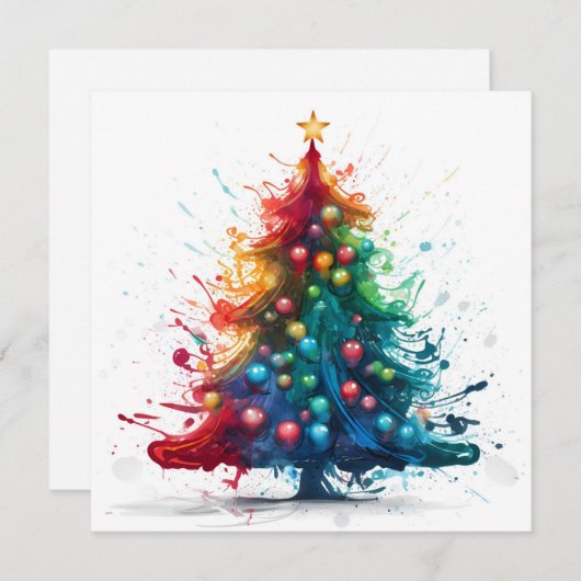 Paint splatter kerstboom wenskaart feestdagenkaart (Voorkant / Achterkant)