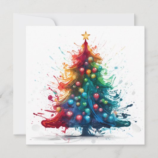 Paint splatter kerstboom wenskaart feestdagenkaart (Voorkant)