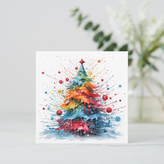 Paint splatter kerstboom wenskaart feestdagenkaart (Staand voorkant)