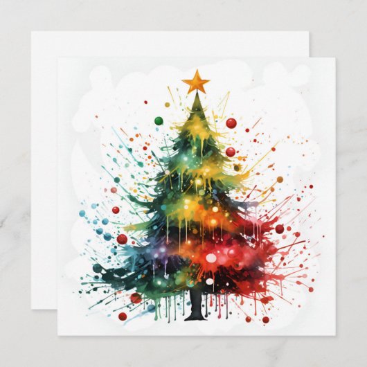 Paint splatter kerstboom wenskaart feestdagenkaart (Voorkant / Achterkant)