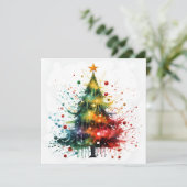 Paint splatter kerstboom wenskaart feestdagenkaart (Staand voorkant)