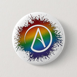 Paint Splatter LGBTQ Pride Rainbow Atheist Symbol Ronde Button 5,7 Cm