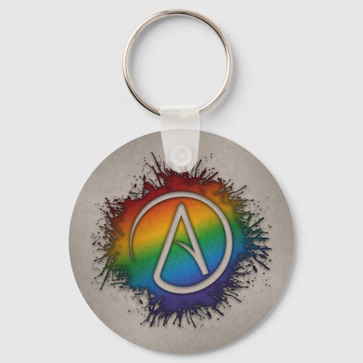Paint Splatter LGBTQ Pride Rainbow Atheist Symbol Sleutelhanger (Voorkant)