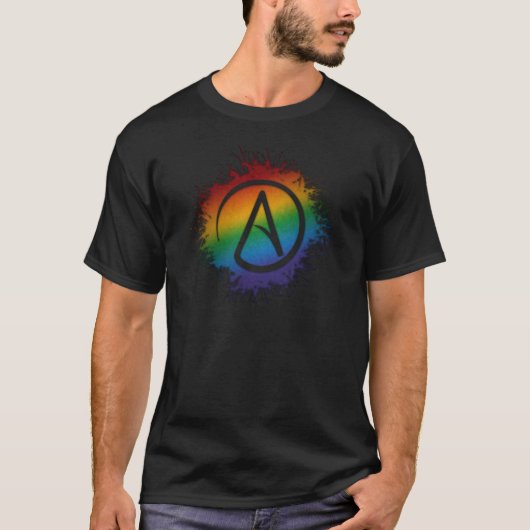 Paint Splatter LGBTQ Pride Rainbow Atheist Symbol T-shirt (Voorkant)