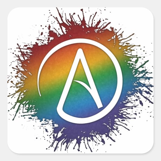 Paint Splatter LGBTQ Pride Rainbow Atheist Symbol Vierkante Sticker (Voorkant)