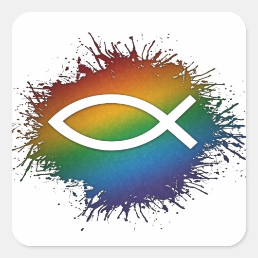 Paint Splatter LGBTQ Pride Rainbow Christelijke vi Vierkante Sticker (Voorkant)