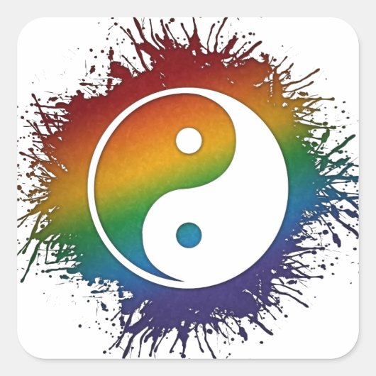 Paint Splatter LGBTQ Pride Rainbow Yin en Yang Vierkante Sticker (Voorkant)