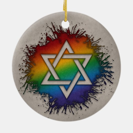 Paint Splatter LGBTQ Rainbow Star van David Keramisch Ornament (Achterkant)