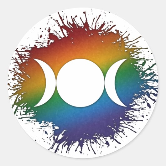 Paint Splatter LGBTQ Rainbow Triple Goddess Moon Ronde Sticker (Voorkant)