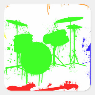 Paint Splatter Muziekinstrumenten Band Graffiti Vierkante Sticker
