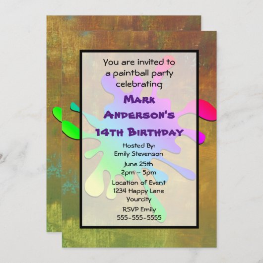 Paint Splatter Paintball Birthday Kaart (Voorkant / Achterkant)