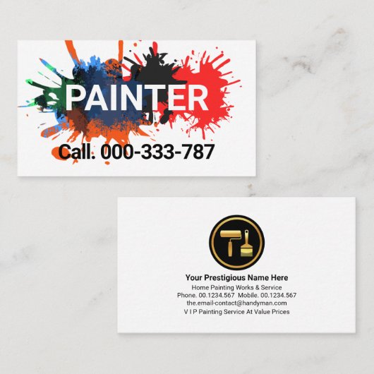 Paint Splatter Painter Painting Service Visitekaartje (Voorkant / Achterkant)