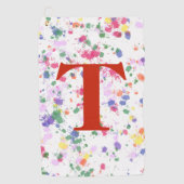 Paint Splatter Red Monogrammed Golf Towel Golfhanddoek (Voorkant)