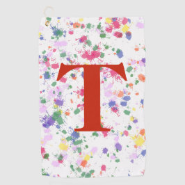 Paint Splatter Red Monogrammed Golf Towel Golfhanddoek