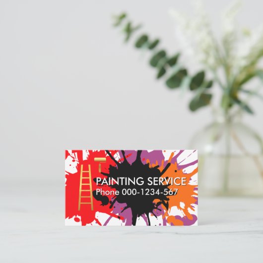 Paint Splatter Roller Brush Ladder Painting Visitekaartje (Staand voorkant)