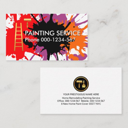 Paint Splatter Roller Brush Ladder Painting Visitekaartje (Voorkant / Achterkant)