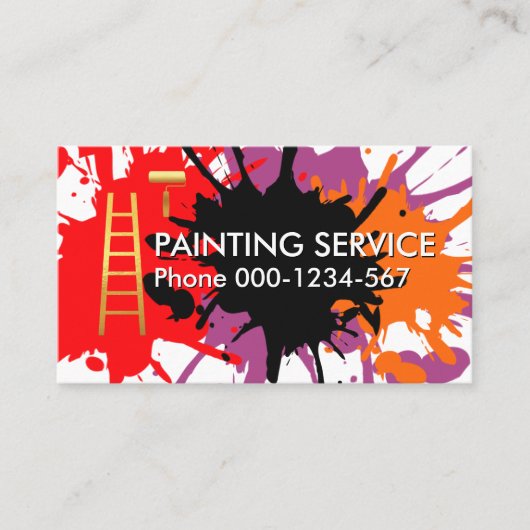 Paint Splatter Roller Brush Ladder Painting Visitekaartje (Voorkant)