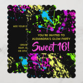 Paint Splatter Sweet 16 Birthday Party Kaart (Voorkant / Achterkant)
