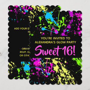 Paint Splatter Sweet 16 Birthday Party Kaart
