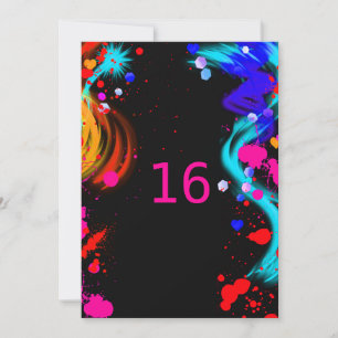 Paint Splatter Sweet Sixteen of Bat Mitzvah Invite Kaart