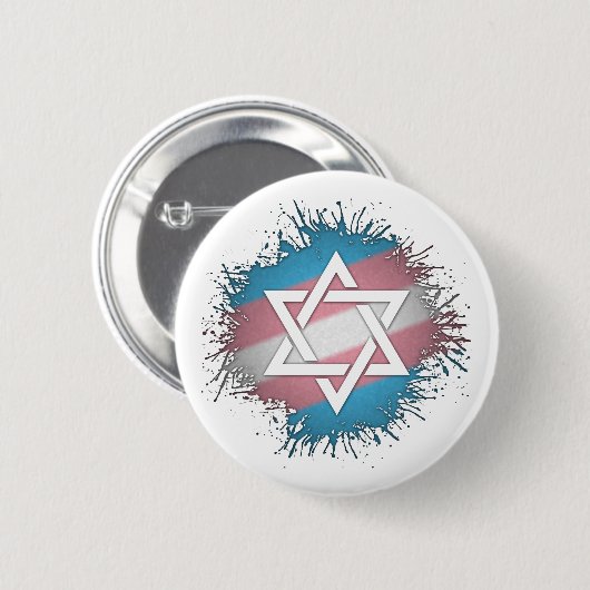 Paint Splatter Transgender Pride Star van David Ronde Button 5,7 Cm (Voorkant /achterkant)